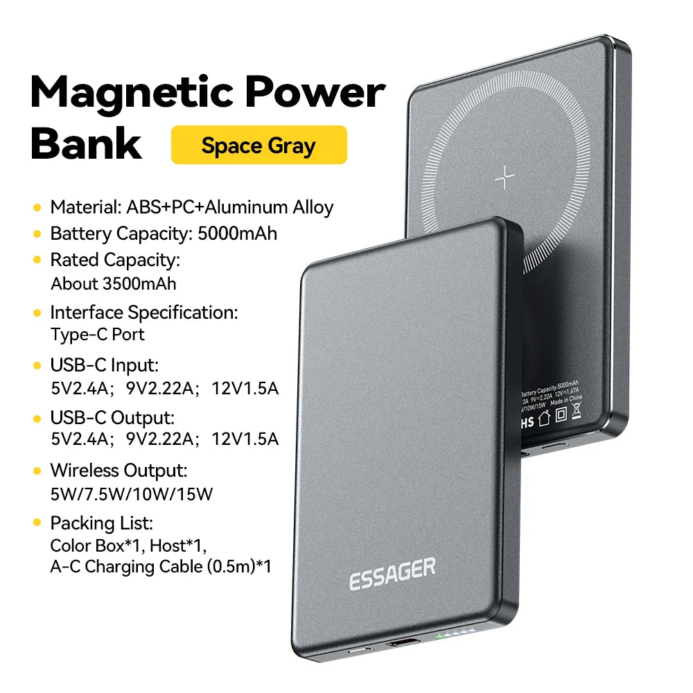 Essager 5000mAh Magnetic Power Bank | 20W MagSafe Fast Charger