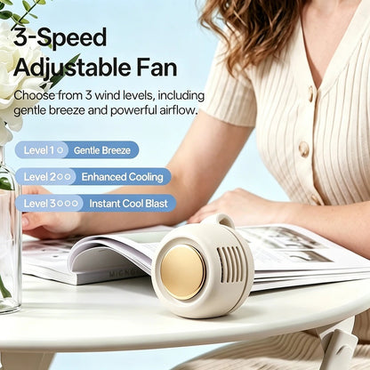 Portable Mini Bladeless Fan – USB Rechargeable 3-Speed Clip-On Waist & Shirt Cooling Fan