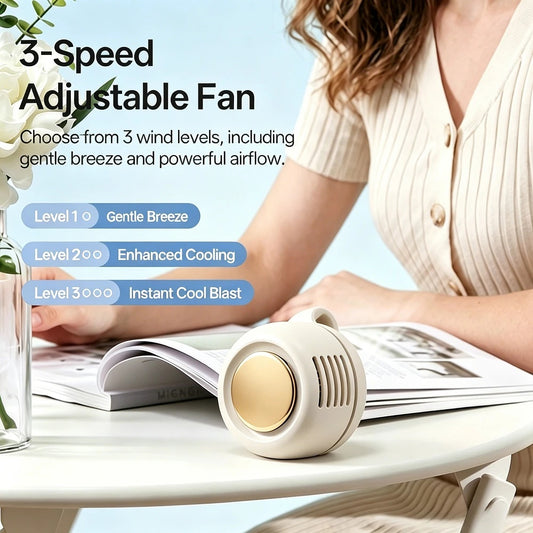Portable Mini Bladeless Fan – USB Rechargeable 3-Speed Clip-On Waist & Shirt Cooling Fan
