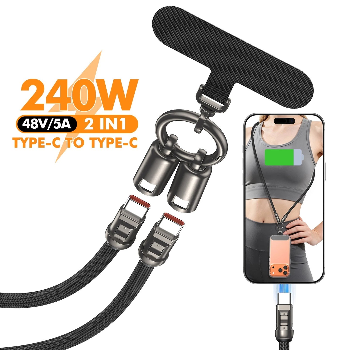 240W USB-C Lanyard Fast Charging Cable | PD 5A Quick Charge