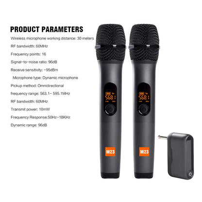 Dual Wireless Microphone System Rechargeable Handheld Karaoke Mic Set