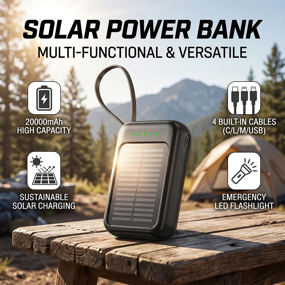 Solar Power Bank – Fast Portable Charger with LED Light
