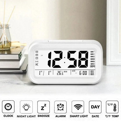 Digital LCD Alarm Clock with Calendar, Thermometer & Temperature Display