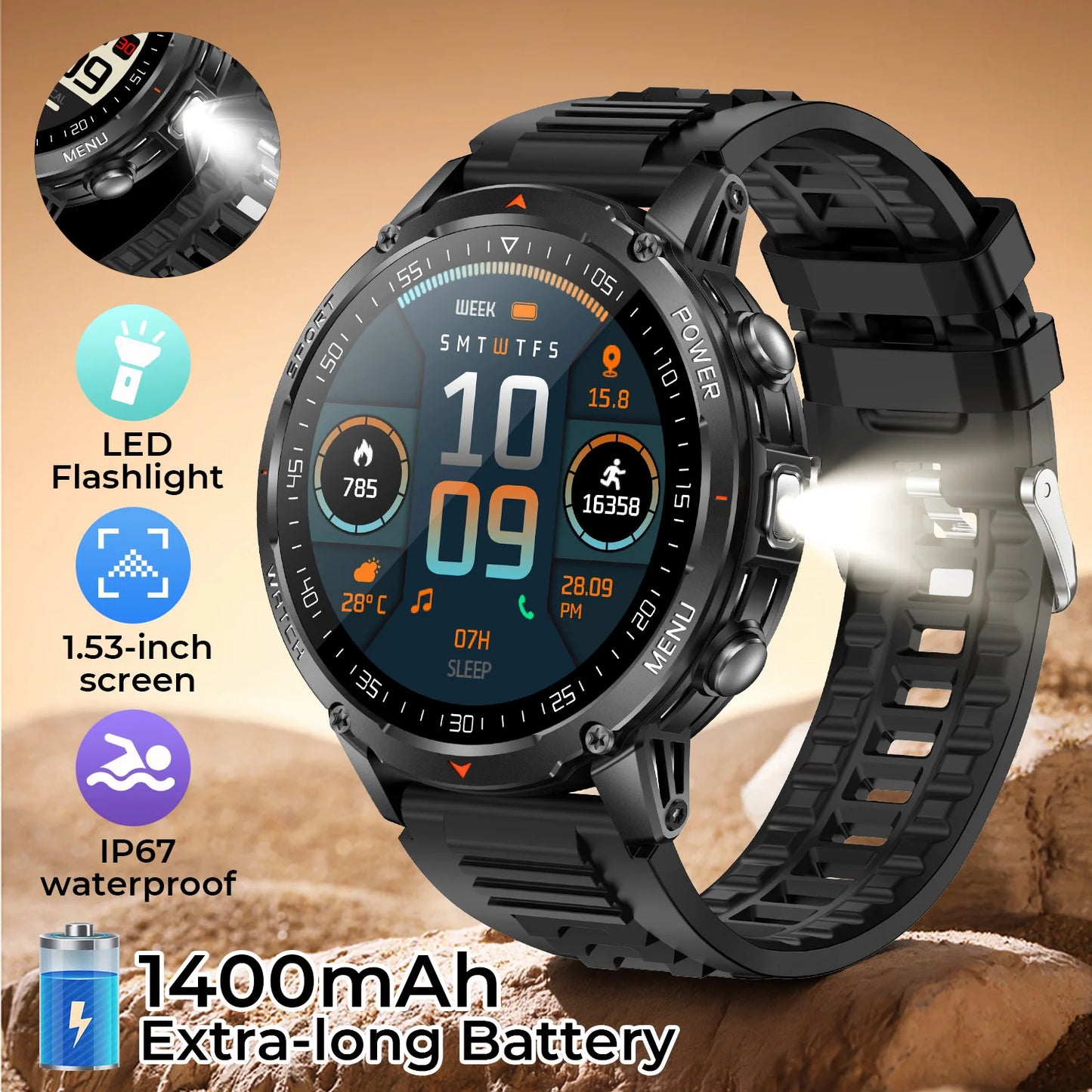 Military Smart Watch for Men | 10ATM Waterproof Bluetooth Call