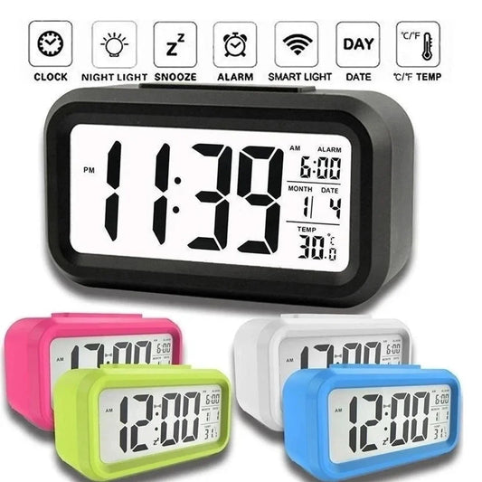 Digital LCD Alarm Clock with Calendar, Thermometer & Temperature Display