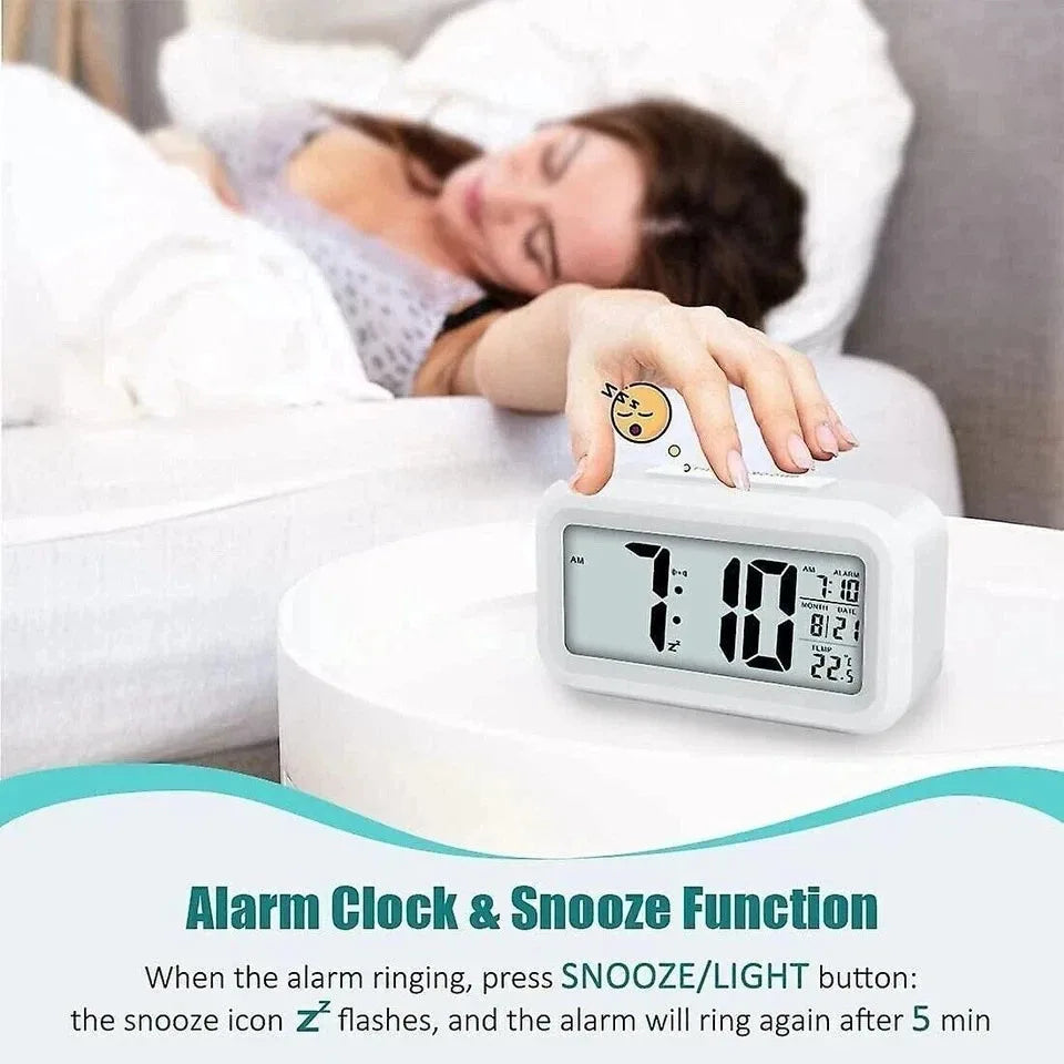 Digital LCD Alarm Clock with Calendar, Thermometer & Temperature Display