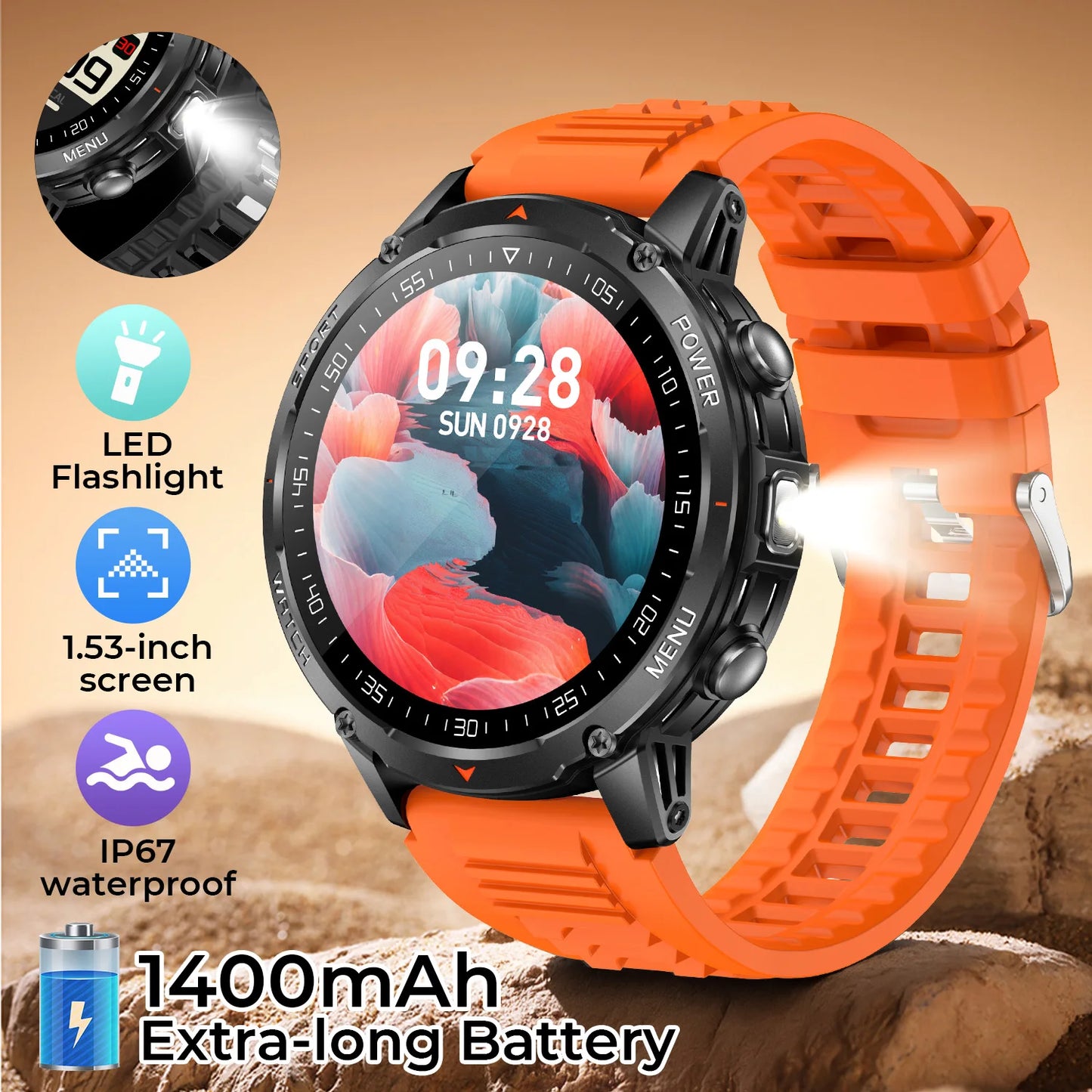 Military Smart Watch for Men | 10ATM Waterproof Bluetooth Call