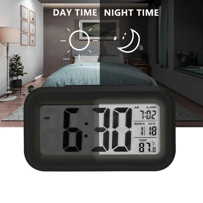 Digital LCD Alarm Clock with Calendar, Thermometer & Temperature Display