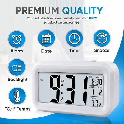 Digital LCD Alarm Clock with Calendar, Thermometer & Temperature Display