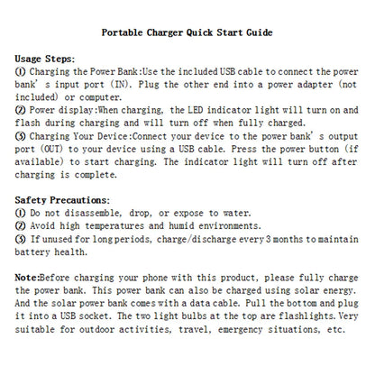Solar Power Bank – Fast Portable Charger with LED Light