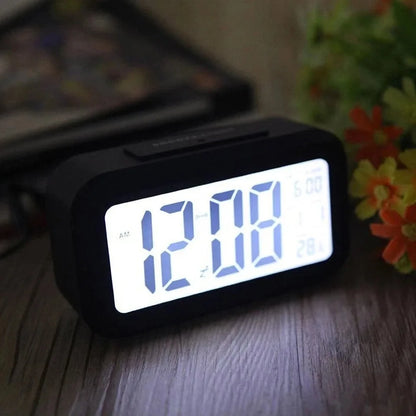 Digital LCD Alarm Clock with Calendar, Thermometer & Temperature Display