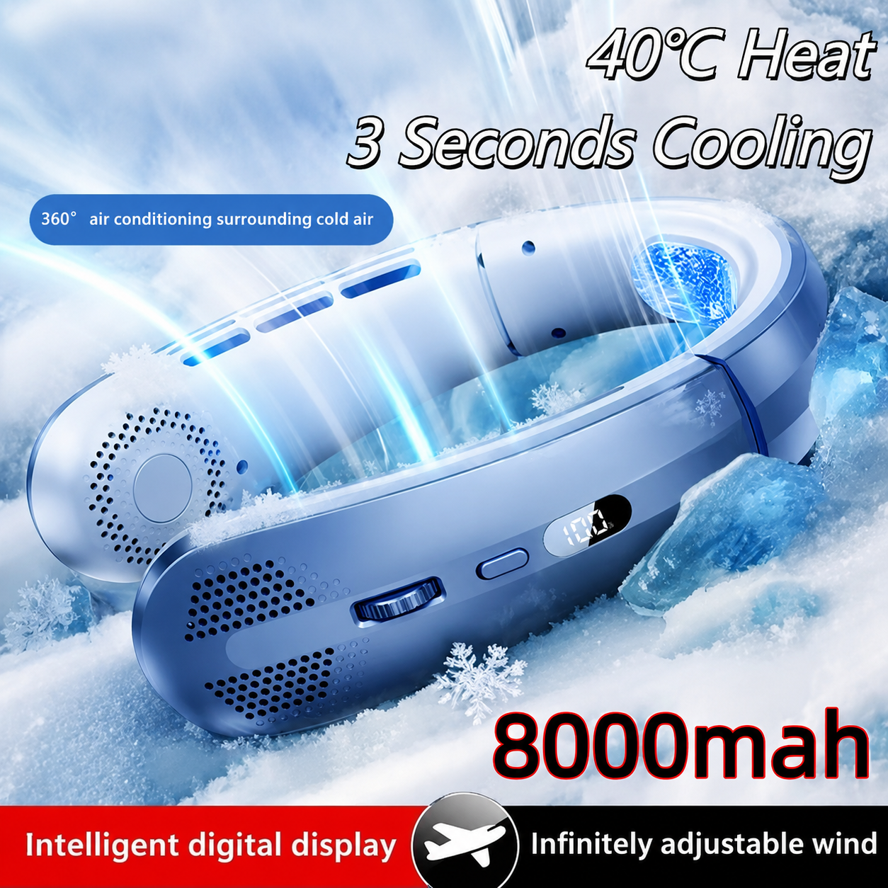 Bladeless Neck Fan – Rechargeable Portable Air Cooler with LED Display
