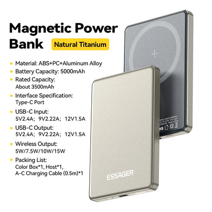 Essager 5000mAh Magnetic Power Bank | 20W MagSafe Fast Charger