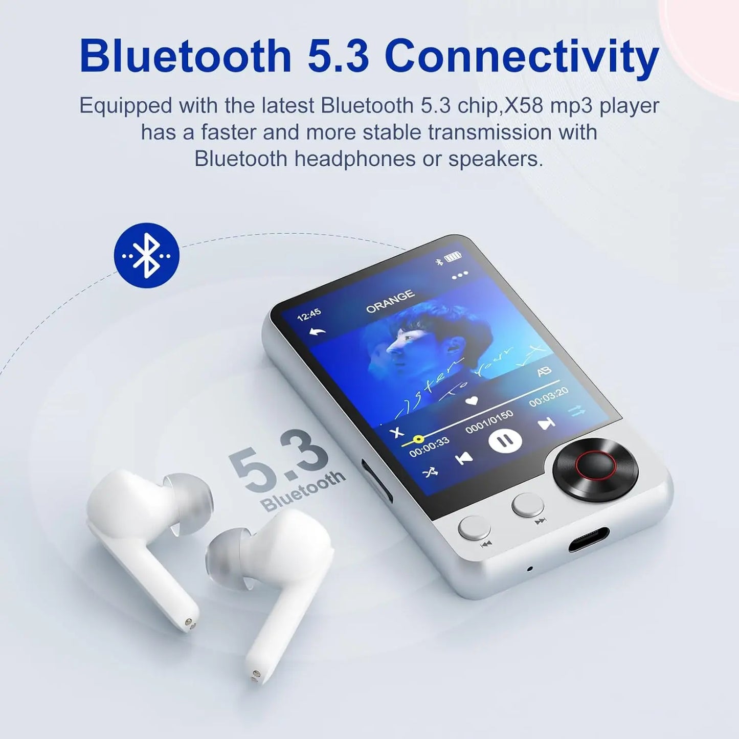 128GB Bluetooth 5.3 MP3 Player with HD Speaker