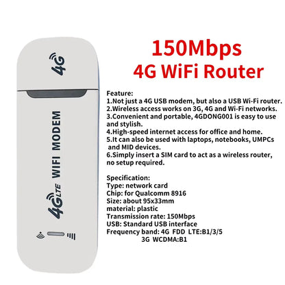 4G LTE USB Mobile WiFi Hotspot 150Mbps