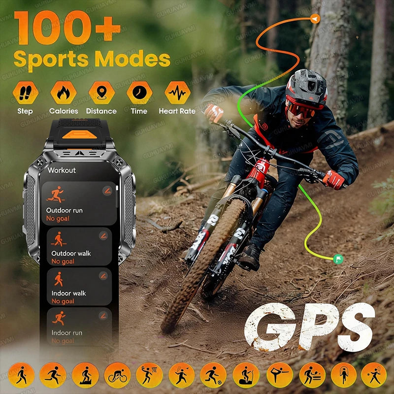 TANK Military GPS Smart Watch Men – 2.01" AMOLED, 1400mAh, 10ATM Waterproof