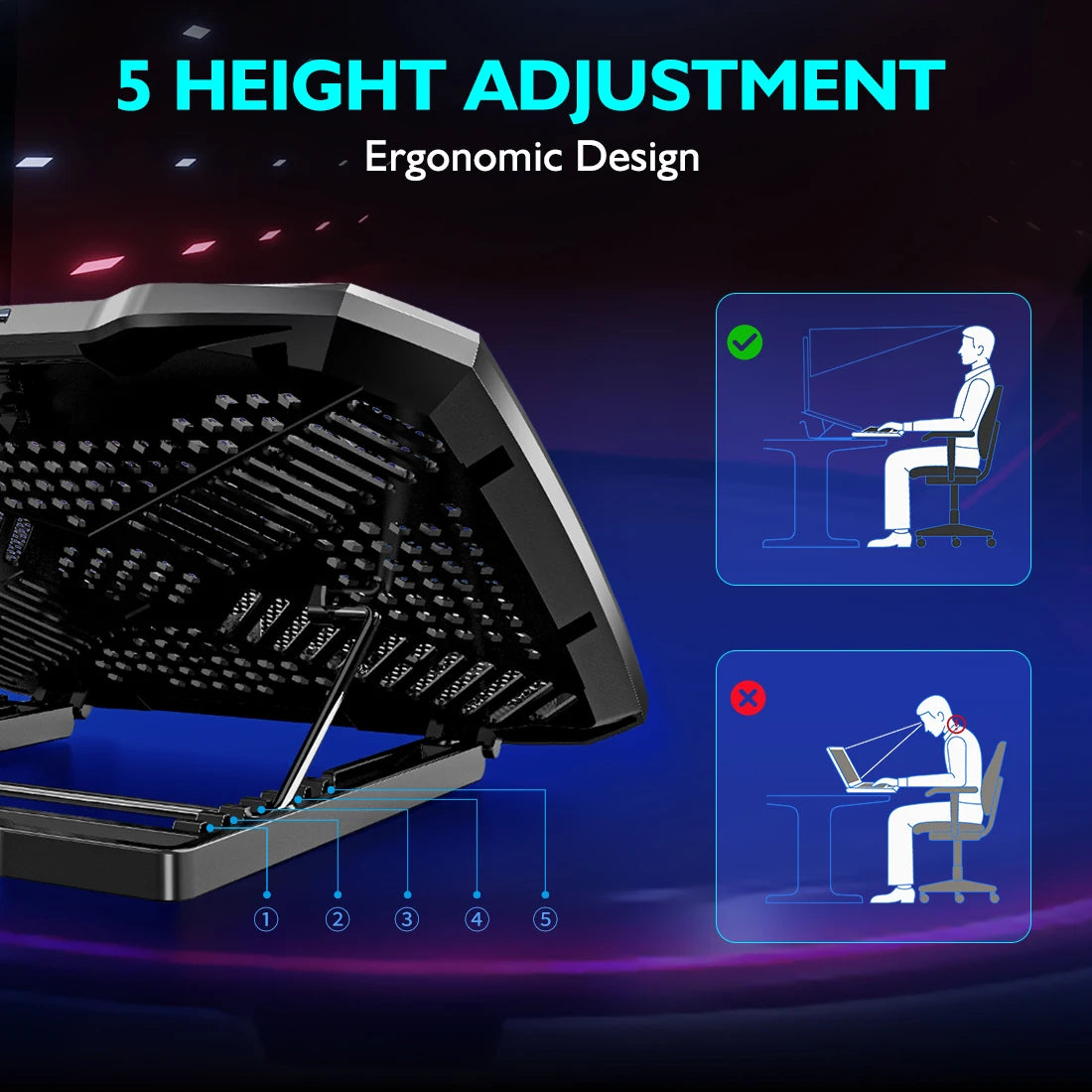 Coolcold Laptop Cooling Pad with 5 Fans & Phone Holder