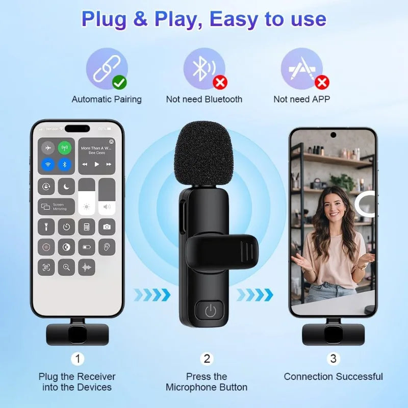 Wireless Lavalier Microphone for iPhone & Android with Noise Cancellation