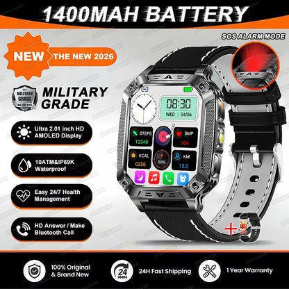 TANK Military GPS Smart Watch Men – 2.01" AMOLED, 1400mAh, 10ATM Waterproof