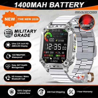TANK Military GPS Smart Watch Men – 2.01" AMOLED, 1400mAh, 10ATM Waterproof