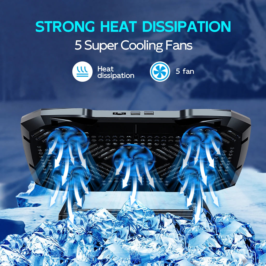 Coolcold Laptop Cooling Pad with 5 Fans & Phone Holder
