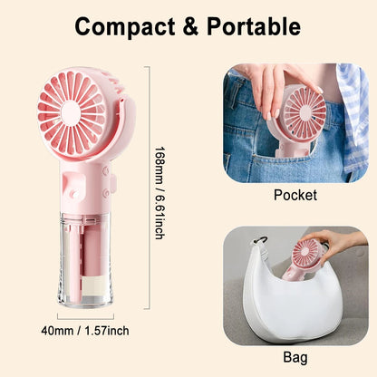 Portable 3-in-1 Mist Cooling Fan – USB Rechargeable Handheld Air Cooler