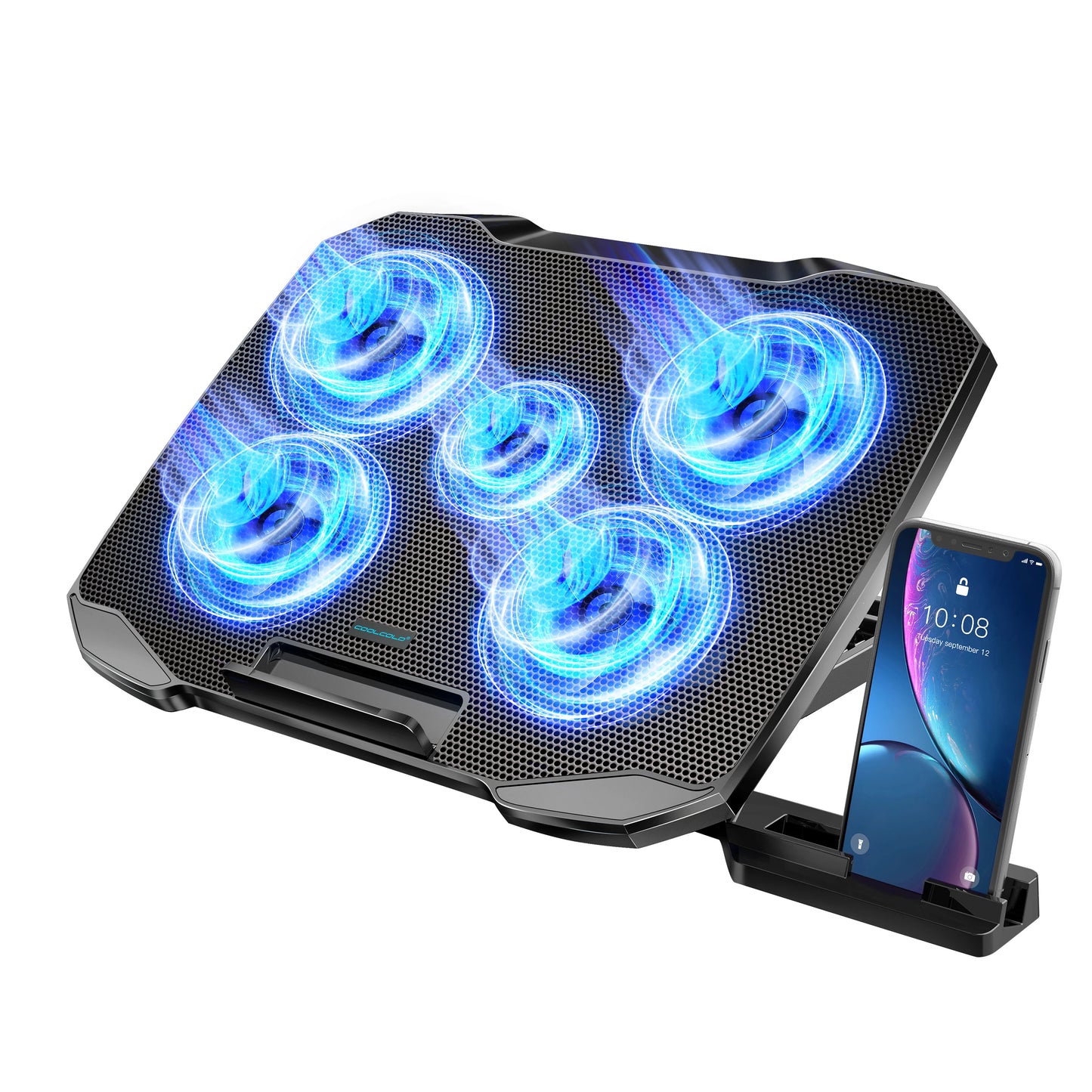 Coolcold Laptop Cooling Pad with 5 Fans & Phone Holder