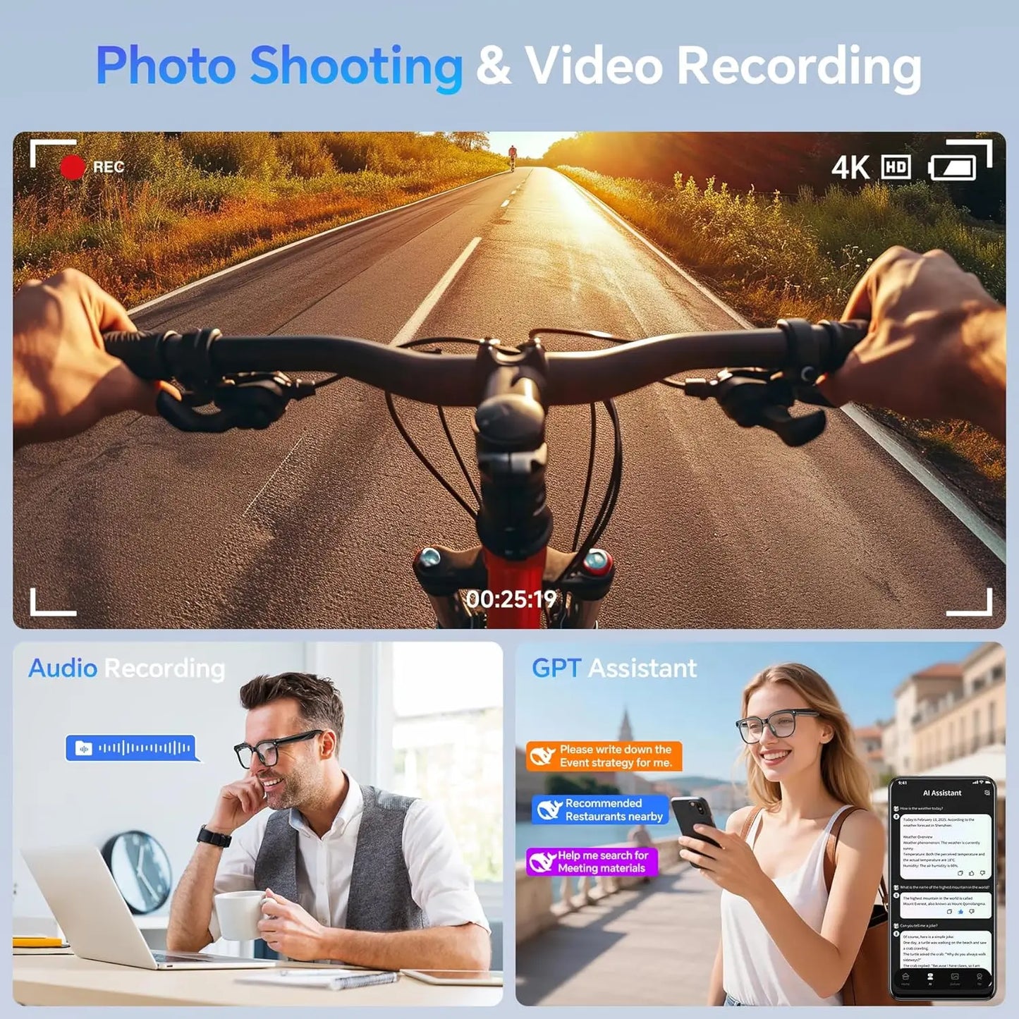 Smart AI Glasses – 1080P HD, ChatGPT & Bluetooth Sunglasses