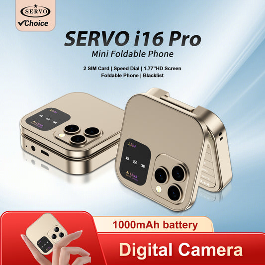 SERVO i16PRO Mini Flip Phone Dual SIM 2G GSM Call Record Type-C