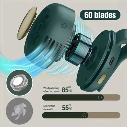 Portable Mini Bladeless Fan – USB Rechargeable 3-Speed Clip-On Waist & Shirt Cooling Fan