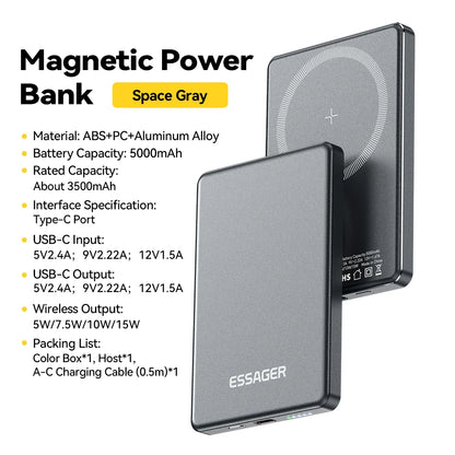 Essager 5000mAh Magnetic Power Bank | 20W MagSafe Fast Charger