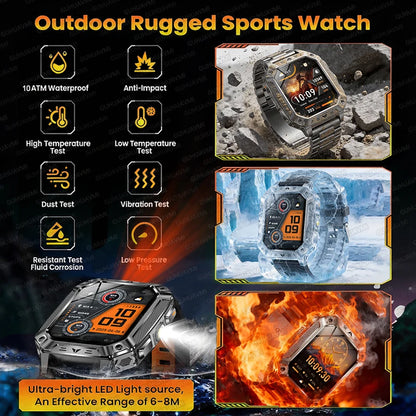 TANK Military GPS Smart Watch Men – 2.01" AMOLED, 1400mAh, 10ATM Waterproof