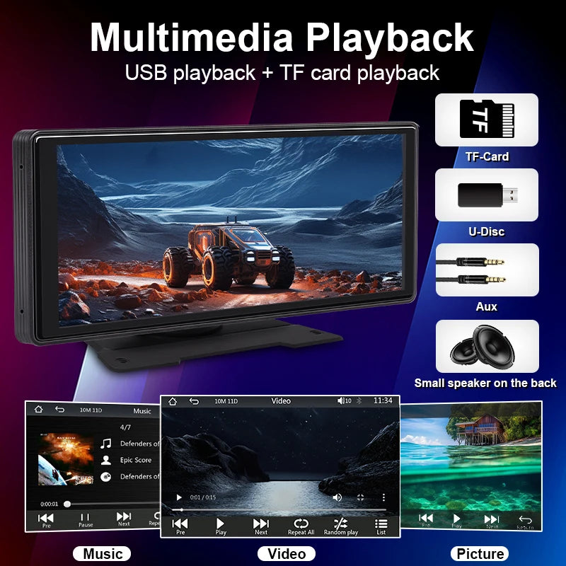 10.26" Wireless CarPlay & Android Auto Car Mirror Display
