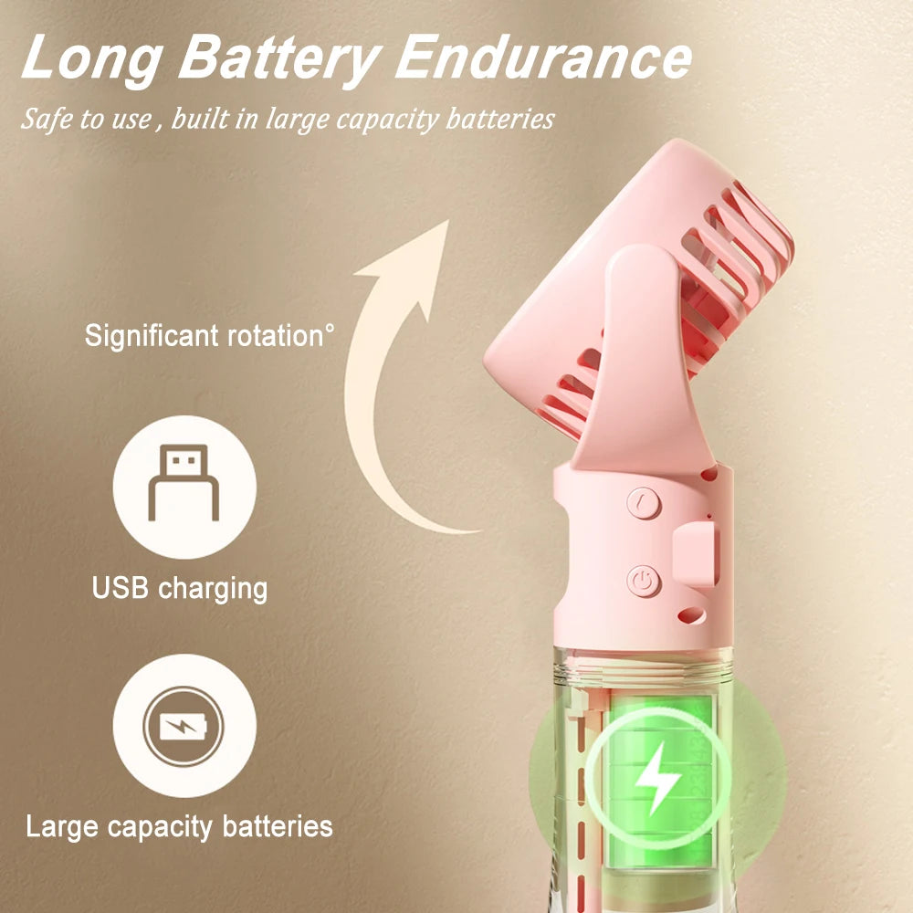 Portable 3-in-1 Mist Cooling Fan – USB Rechargeable Handheld Air Cooler