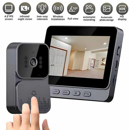 Smart WiFi Video Doorbell with 4.3" HD Screen & Night Vision