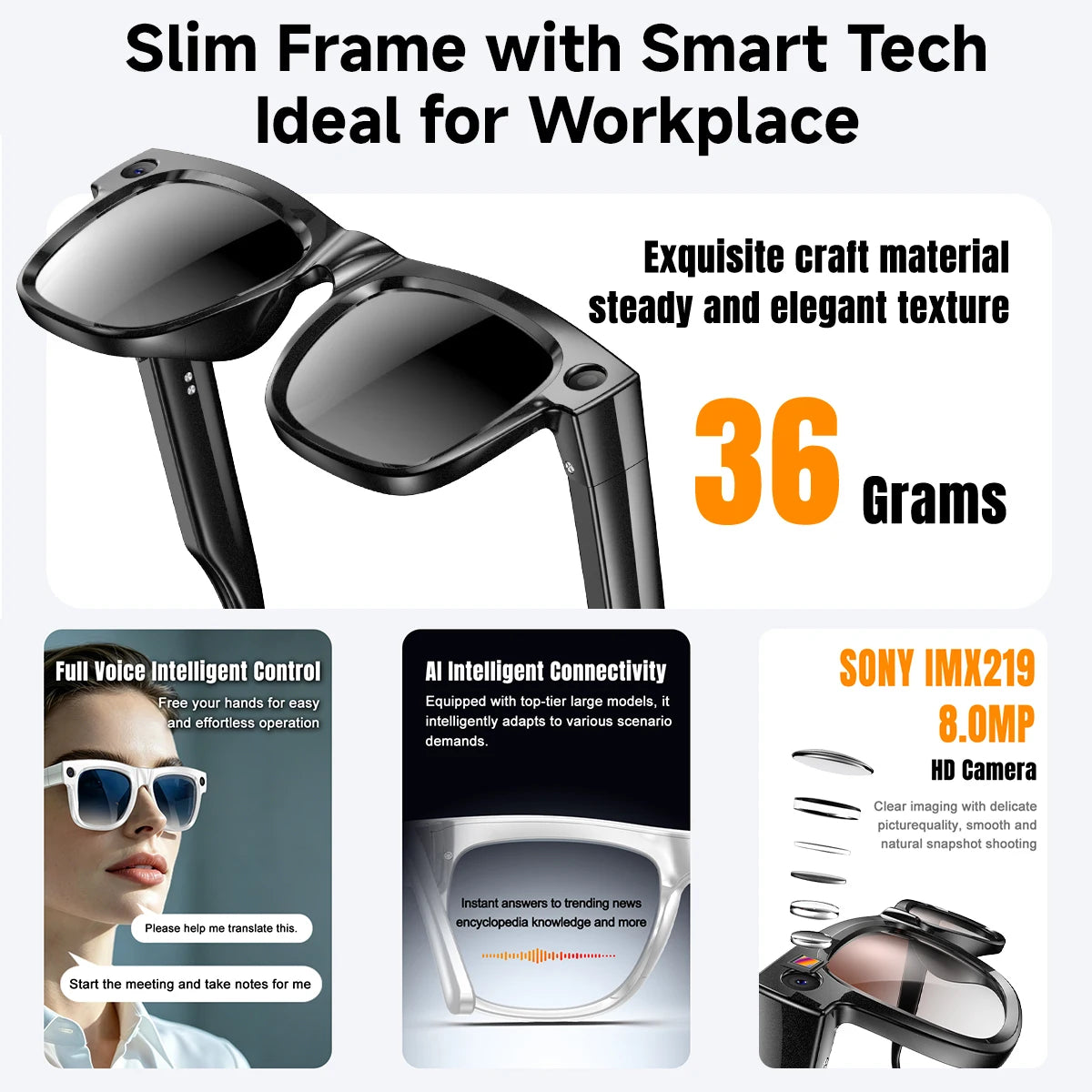 AI Camera Smart Glasses 2026 Photo & Video Recording Waterproof Bluetooth Sunglasses
