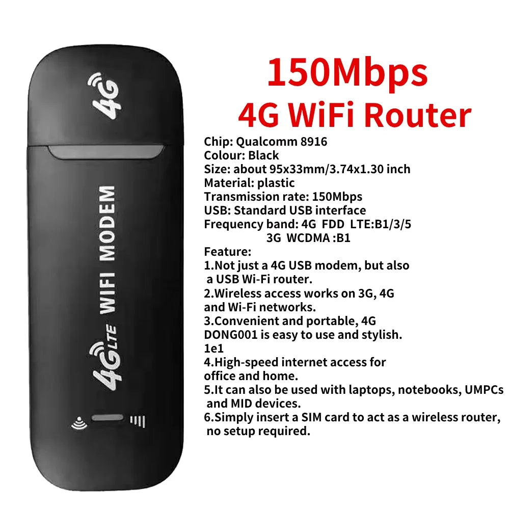 4G LTE USB Mobile WiFi Hotspot 150Mbps