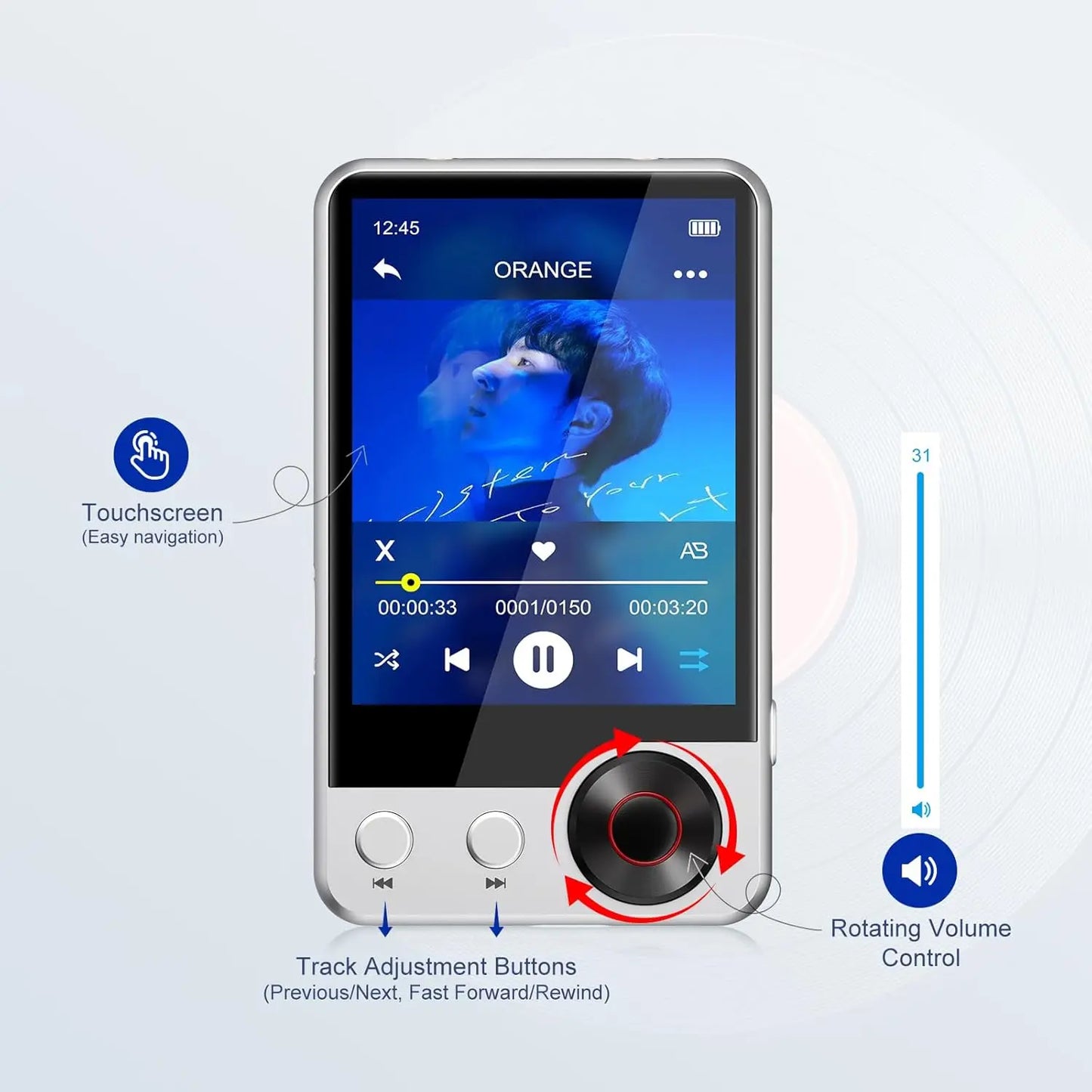 128GB Bluetooth 5.3 MP3 Player with HD Speaker