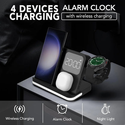 4-in-1 Wireless Charger Alarm Clock Stand | Samsung Galaxy