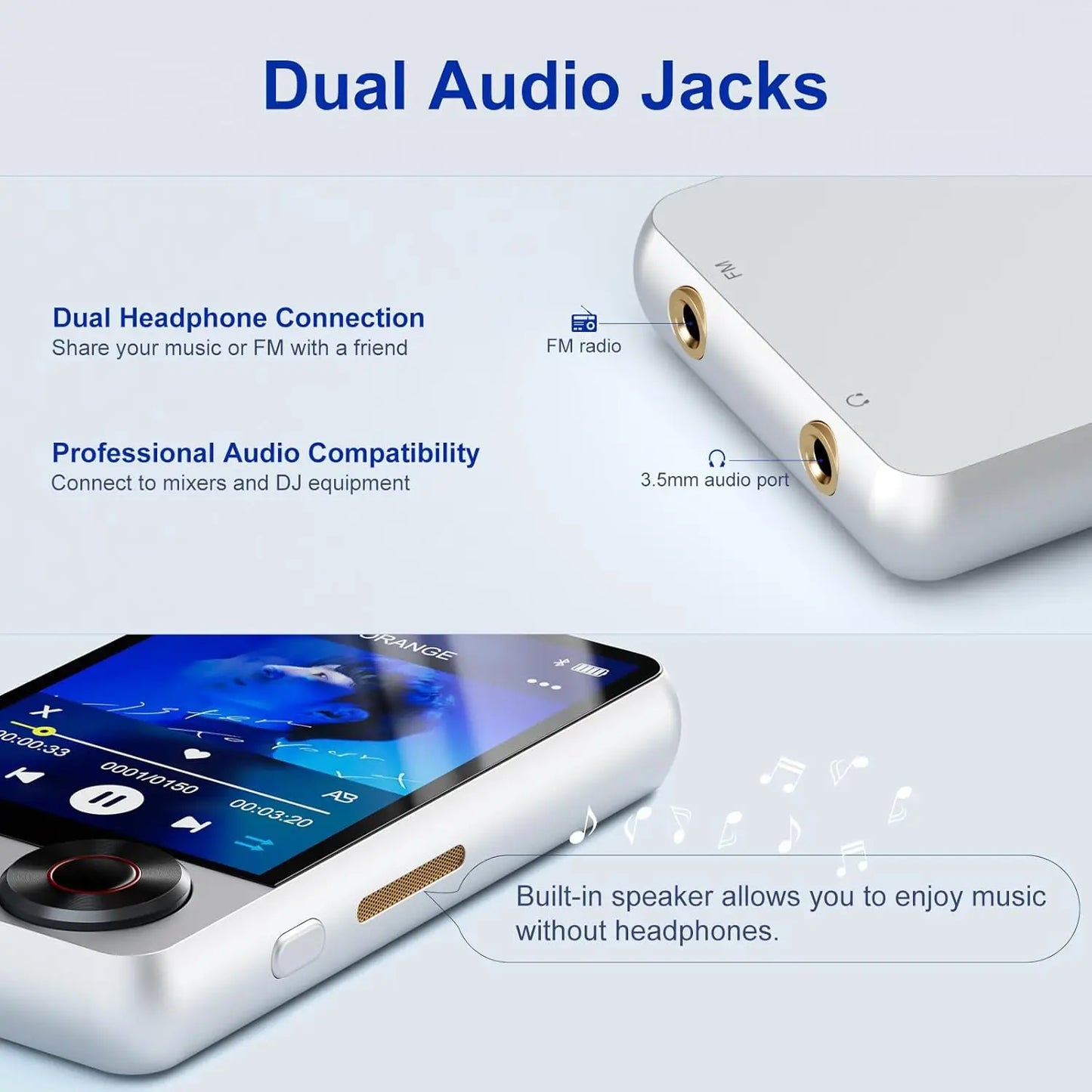 128GB Bluetooth 5.3 MP3 Player with HD Speaker