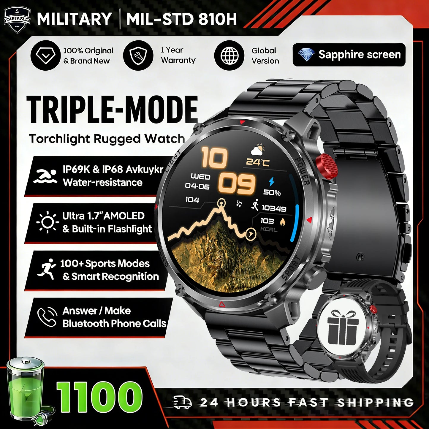 T-Rex 3 Ultra GPS Smart Watch for Men – Waterproof Sports Tracker