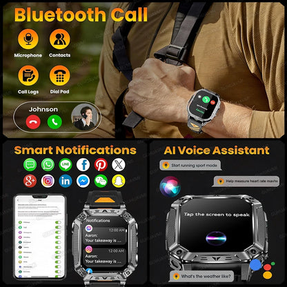 TANK Military GPS Smart Watch Men – 2.01" AMOLED, 1400mAh, 10ATM Waterproof