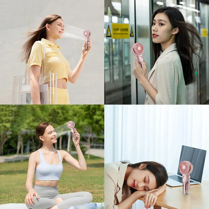 Portable 3-in-1 Mist Cooling Fan – USB Rechargeable Handheld Air Cooler