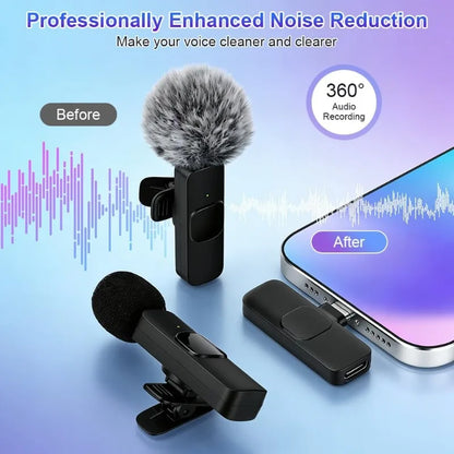 Wireless Lavalier Microphone for iPhone & Android with Noise Cancellation