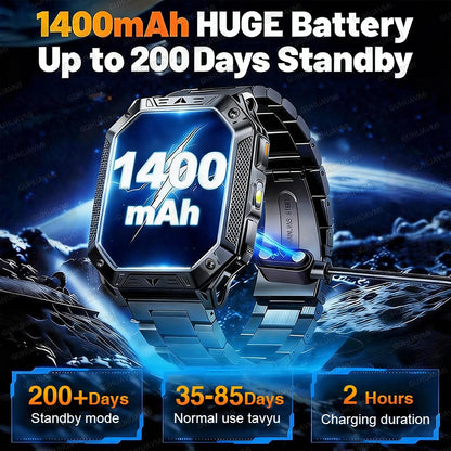 TANK Military GPS Smart Watch Men – 2.01" AMOLED, 1400mAh, 10ATM Waterproof