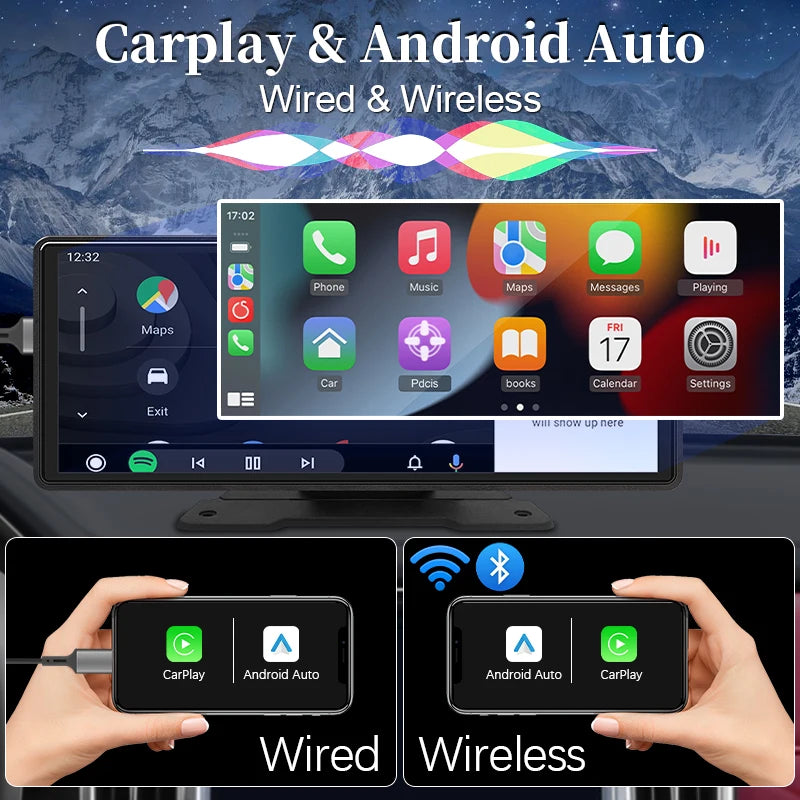 10.26" Wireless CarPlay & Android Auto Car Mirror Display